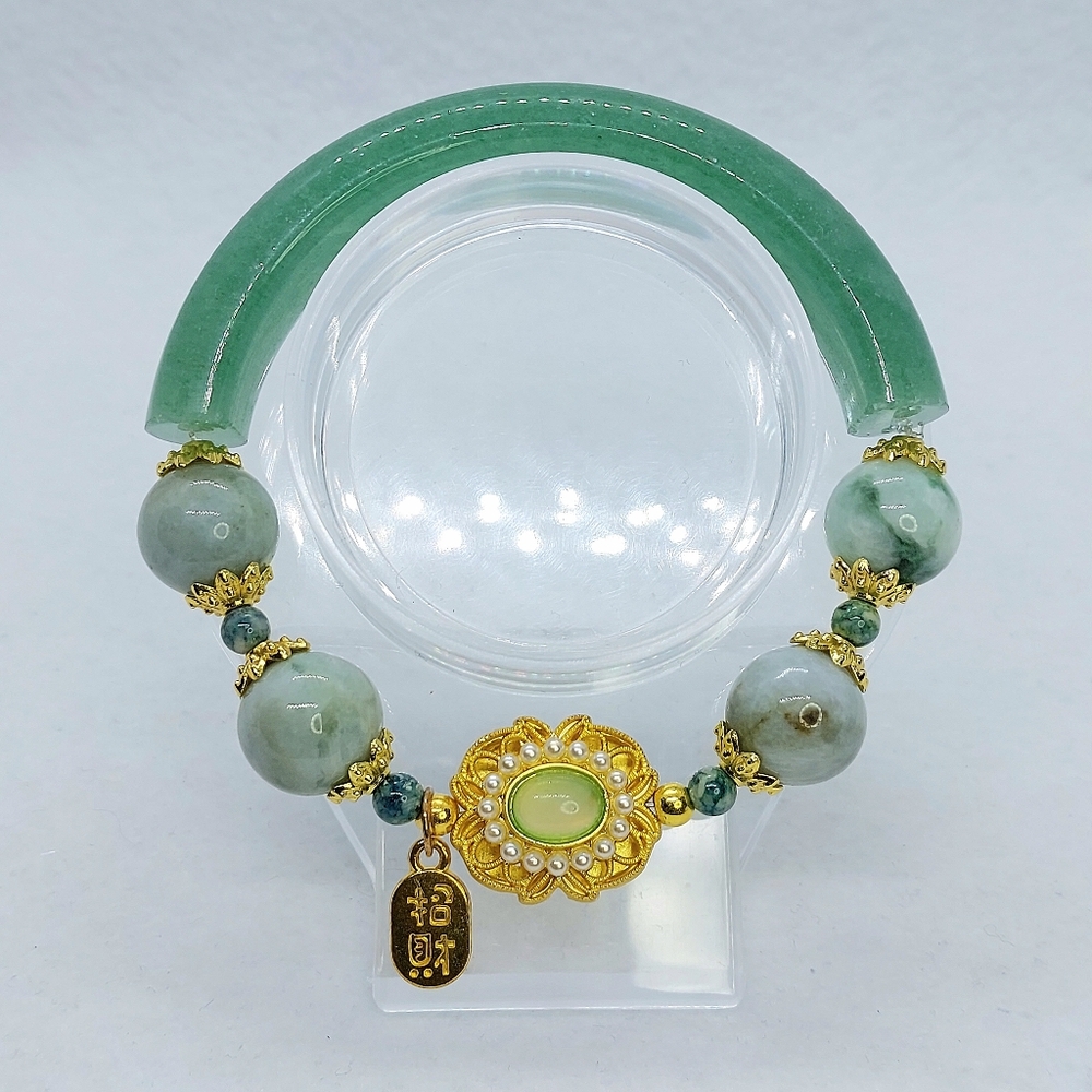 💰 Green Aventurine "Prosperity" Jadeite Attract Wealth 1/2 Hard Bangle Bracelet